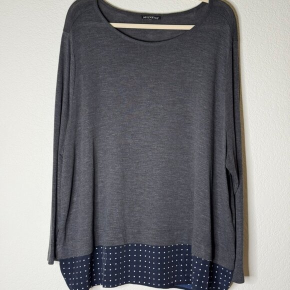NWOT JCREW MERCANTILE Woman's 3X Plus sz Gray Sweater w/ Navy & White Dot Hem - Picture 9 of 10